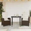 Set comedor de jardín 3 piezas y cojines ratán sintético marrón