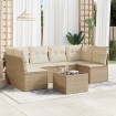 Set sofás de jardín 7 piezas y cojines ratán sintético beige