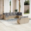 Set de sofás de jardín 9 pzas con cojines ratán sintético beige