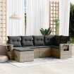 Set de muebles de jardín 6 pzas y cojines ratán sintético gris