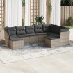 Set de muebles de jardín 9 pzas y cojines ratán sintético gris