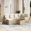 Set sofás de jardín 7 piezas y cojines ratán sintético beige