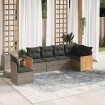 Set de muebles de jardín 6 pzas y cojines ratán sintético gris