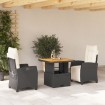 Set comedor de jardín 3 pzas con cojines ratán sintético negro