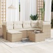 Set sofás de jardín 7 piezas y cojines ratán sintético beige