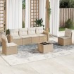 Set sofás de jardín 7 piezas y cojines ratán sintético beige