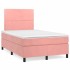 Cama box spring con colchón y LED terciopelo rosa 120x190