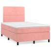 Cama box spring con colchón y LED terciopelo rosa 120x190 cm