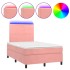 Cama box spring con colchón y LED terciopelo rosa 120x190