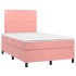 Cama box spring con colchón y LED terciopelo rosa 120x190