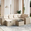 Set sofás de jardín 7 piezas y cojines ratán sintético beige