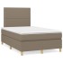 Cama box spring con colchón y LED tela gris taupe 120x190