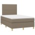 Cama box spring con colchón y LED tela gris taupe 120x190