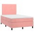 Cama box spring con colchón y LED terciopelo rosa 120x190