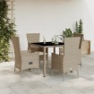 Set comedor de jardín 5 pzas con cojines ratán sintético beige