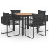 Set de comedor de jardín de 5 piezas PVC ratán negro y