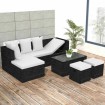 Set muebles de jardín 4 piezas y cojines ratán sintético negro