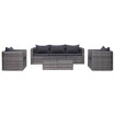 Set de muebles de jardín y cojines 6 pzas ratán sintético gris