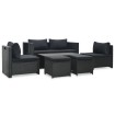 Set muebles de jardín 6 piezas y cojines ratán sintético negro