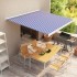 Toldo de carrete manual azul y blanco 350x250