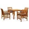 Set comedor de jardín 5 pzas y cojines madera maciza de acacia