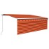 Toldo retráctil manual con persiana y LED naranja y marrón