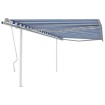 Toldo manual retráctil con postes azul y blanco 4x3,5 m