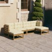 Set de muebles de jardín 6 pzs cojines madera pino marrón miel