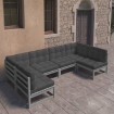 Set de muebles de jardín 6 pzas con cojines madera pino gris