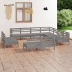 Juego de muebles de jardín 11 piezas madera maciza de pino gris