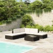 Set muebles de jardín 6 piezas y cojines ratán sintético negro