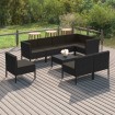 Set de muebles de jardín 9 pzas y cojines ratán sintético negro