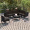 Set de muebles de jardín 8 pzas y cojines ratán sintético negro