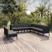 Set de muebles de jardín 9 pzas cojines ratán sintético negro