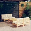 Muebles de jardín 5 piezas cojines madera de pino crema