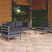 Muebles de jardín 4 piezas con cojines de madera maciza de pino