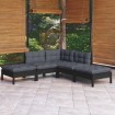 Muebles de jardín 5 pzas con cojines negro madera de pino