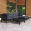 Muebles de jardín 5 pzas con cojines negro madera de pino