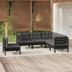 Muebles de jardín 5 pzas con cojines negro madera de pino