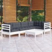 Muebles de jardín 6 pzas con cojines blanco madera de pino