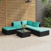 Set de muebles de jardín 6 pzas y cojines ratán sintético negro