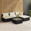 Set de muebles de jardín 5 pzas y cojines ratán sintético negro