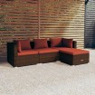 Set muebles de jardín 4 piezas y cojines ratán sintético marrón