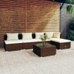 Set muebles de jardín 6 piezas y cojines ratán sintético marrón