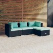 Set de muebles de jardín 4 pzas y cojines ratán sintético negro