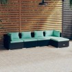 Set de muebles de jardín 5 pzas y cojines ratán sintético negro