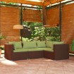 Set muebles de jardín 4 piezas y cojines ratán sintético marrón