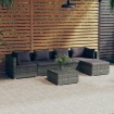 Set de muebles de jardín 6 pzas y cojines ratán sintético gris