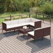 Set muebles de jardín 8 pzas y cojines ratán sintético marrón