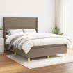 Cama box spring con colchón tela gris taupe 140x200 cm